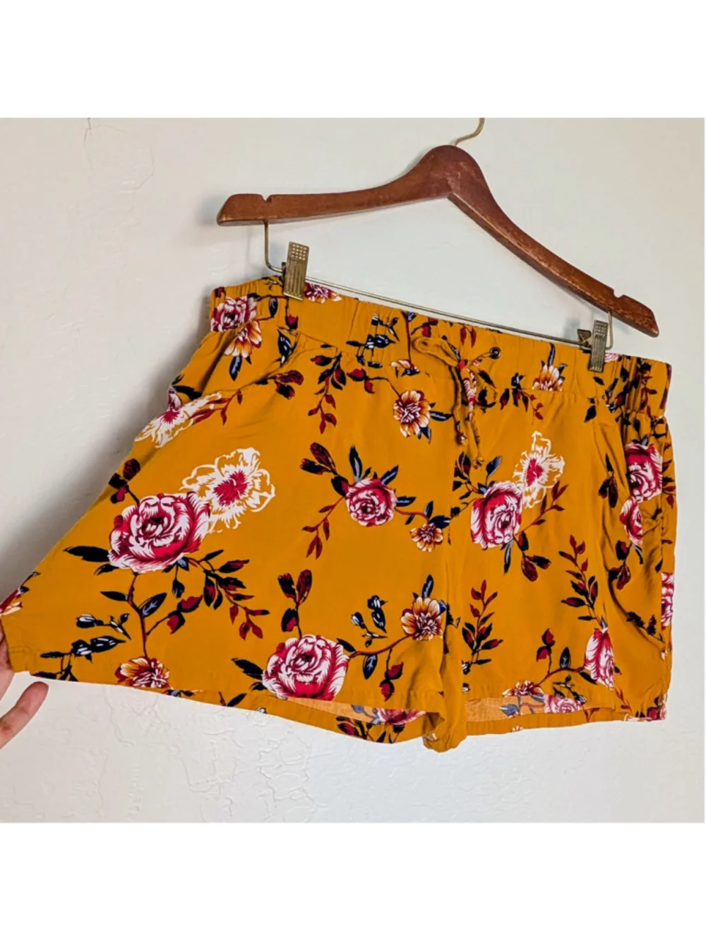 Grace & Lace XL Mustard Floral Boho Drawstring Shorts Flowy Summer
